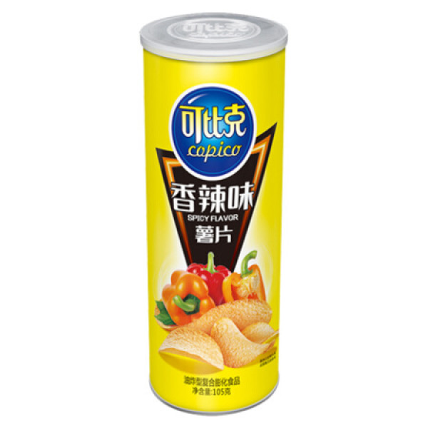 商品可比克 香辣味 薯片 办公室休闲膨化零食 105gx24罐 新旧包装随机