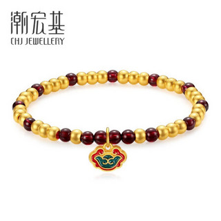 潮宏基 CHJ JEWELLERY 国潮祥云金锁 足金黄金手链转运珠女款定价 SCG35800041