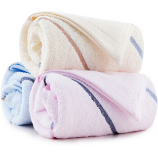三利 纯棉布条缎档面巾3条装 洗脸毛巾 33x72cm 三色混装