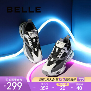 BELLE/百丽小虎牙老爹鞋女松糕厚底运动鞋90801CM9 灰色/米白 40