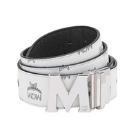 MCM 奢侈品 男士 经典白色黑边印花M字绅士皮带腰带 MXB6SVI91WT130