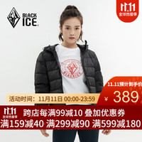 BLACKICE 黑冰 F8172 女款鹅绒短版羽绒服 户外耐磨连帽羽绒夹克 黑色 L