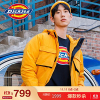 Dickies羽绒服 秋冬 中长款羽绒服男 多口袋工装 羽绒夹克 撞色拼接上衣 宽松羽绒外套 DK008140 土黄色 XXL