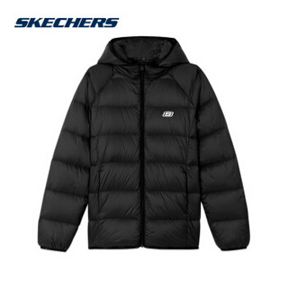 Skechers斯凯奇秋冬新品男子可拆卸连帽梭织短款羽绒服L420M197 深黑色/002K L