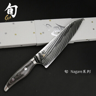 贝印（KAI）日本旬Nagare流水系列 VG2+VG10双核钢 72层大马士革花纹钢 厨师刀　８” NDC-0706