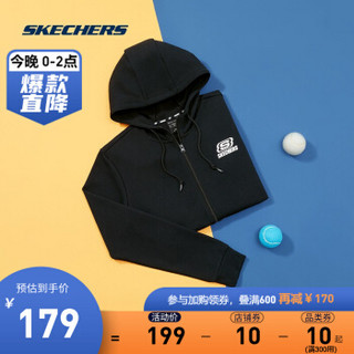 Skechers斯凯奇官方 2020秋冬新款 男女针织连帽卫衣简约时尚休闲运动外套 L320M152 碳黑/0018(女款) XL