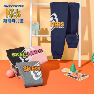 Skechers斯凯奇童装 2020秋季新款男女同款长裤 潮酷撞色印花儿童长裤L320K198 中世纪蓝/007D 160cm