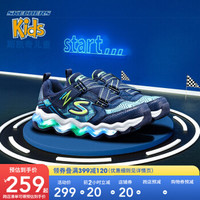 Skechers斯凯奇童鞋 2020秋冬新品男童闪灯鞋 魔术贴舒适儿童运动鞋90736L 海军蓝色/蓝色 35码/鞋内长22cm