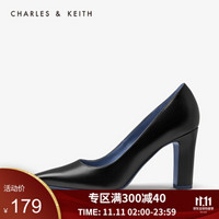 CHARLES＆KEITH女鞋CK1-60580144通勤简约女士粗跟单鞋 Black黑色 36