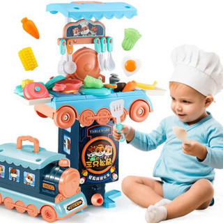奥智嘉 三只松鼠儿童过家家厨房玩具男孩女孩拆装变形火车做饭玩具模拟声光音乐餐具台拉杆箱 *2件
