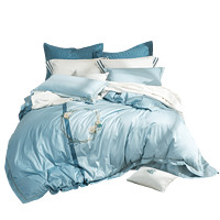 罗莱家纺床上用品全棉缎纹床单被套1.8m双人床四件套蓝色物语 秒