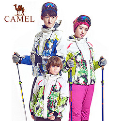 骆驼CAMEL户外亲子款滑雪服印花拼接加厚防水防风保暖外套男女