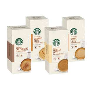 STARBUCKS 星巴克 速溶咖啡组合装 4口味 284g（卡布奇诺56g+拿铁精品56g+香草味拿铁精品86g+焦糖风味拿铁精品86g）