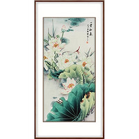 国画荷花 一堂和气 背景墙装饰画 成品尺寸 宽80高150cm