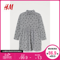 HM 童装女童儿童裙子新款细密针织圆领波点高领连衣裙 0896236