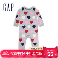Gap婴儿舒适圆领外出连体衣秋冬525835 宝宝爱心织纹爬服洋气哈衣