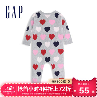 Gap婴儿舒适圆领外出连体衣秋冬525835 宝宝爱心织纹爬服洋气哈衣