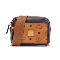 MCM 奢侈品 女士Klassik Visetos系列蓝棕拼皮单肩斜跨包 MMRAAKC12VU001