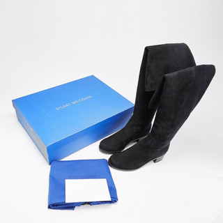 斯图尔特·韦茨曼 STUART WEITZMAN 女士黑色藏蓝色绒面牛皮织物靴 RESERVE BLACK SUE/SUE ELASTIC 38.5 NN
