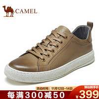 骆驼（CAMEL）  休闲韩版百搭牛皮软底男鞋潮流运动板鞋 A032134150 卡其 43