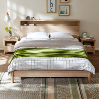 全友家居北欧简约双人床水曲柳实木床腿卧室家具大床126202a款水曲柳