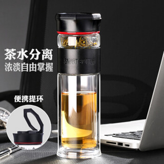 京东PLUS会员：绿珠lvzhu 双层玻璃杯 茶水分离过滤 B815黑色 400ml *7件