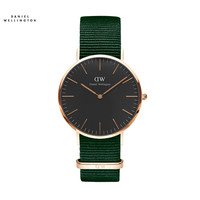 丹尼尔惠灵顿 DanielWellington DW手表 黑盘金边墨绿色尼龙表带36mm女表DW00100398