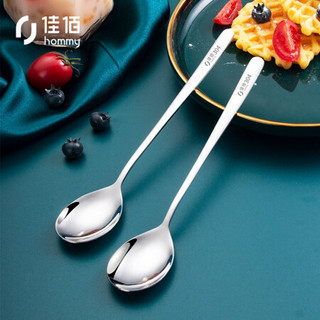 佳佰 304不锈钢勺子套装 韩式主餐勺咖啡勺搅拌勺 简约长柄勺2支装 JB-0470