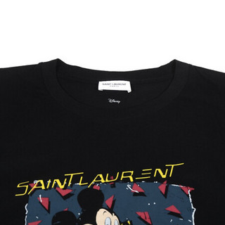 圣罗兰 SAINT LAURENT 20fw秋冬款 女士棉质圆领短袖T恤黑色 631852 YBVX2 1068 L码 170/92Y