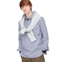 UNIQLO 优衣库 男士条纹不规则开叉长袖衬衫431477 海蓝色M