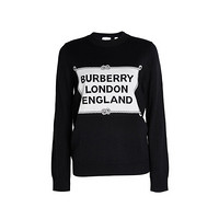 BURBERRY 博柏利 女士羊毛针织衫 80244211 黑白拼色 M