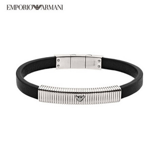 EMPORIO ARMANI 阿玛尼奢侈品2020秋冬 男士手镯 黑色皮革手环潮酷男士手镯 EGS2656040 黑色