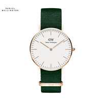 丹尼尔惠灵顿 DanielWellington DW手表 白盘金边墨绿色尼龙表带36mm女表DW00100397