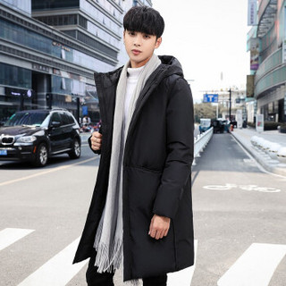 俞兆林（YUZHAOLIN）中长款羽绒服男冬季保暖外套男士连帽棉衣加绒夹克 黑色 3XL(170-185斤)