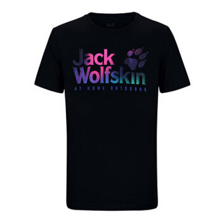 Jack Wolfskin 狼爪男士大LOGO圆领短袖T恤5818371 黑色6000 男装L码180/100A