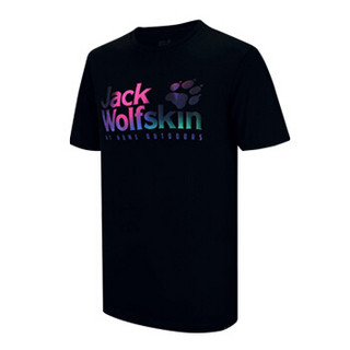 Jack Wolfskin 狼爪男士大LOGO圆领短袖T恤5818371 黑色6000 男装L码180/100A