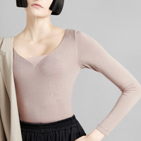 DAPU/大朴 A类安全标准女士保暖内衣女 女士性感网纱V领恒温保暖睡衣秋衣修身低领打底衫发热保暖衣 M