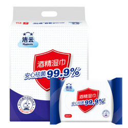 Hygienix 洁云 酒精湿巾便携20片*5包除菌卫生纸巾（大尺寸，含75%酒精）