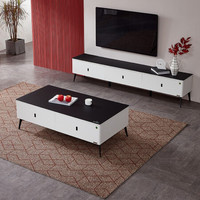 全友家居  现代简约茶几电视柜组合 客厅家具钢化玻璃台面黑色双色储物柜120783 茶几B+电视柜B（主柜）