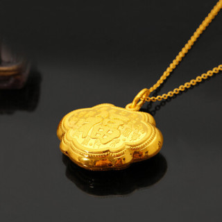 商品菜百首饰 黄金吊坠 足金岁岁平安福字宝宝金锁 计价 约4.35克