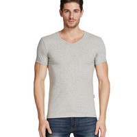 花花公子T恤男短袖棉质V领打底背心舒适修身男打底衫 中灰 XXL