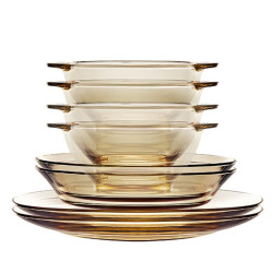 corningware康宁器皿茶色玻璃碗盘餐具双耳碗4深盘2浅盘2