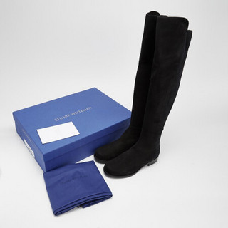 斯图尔特·韦茨曼 STUART WEITZMAN 女士黑色织物绒面皮革拼接平底长靴 5050 BLACK SUE/SUE ELASTIC 37.5 NN