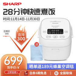 夏普（SHARP）日本电饭煲 迷你多功能智能电饭锅小 1-2-3人 KS-D20FGA 2升 2升 雅尚白