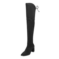 STUART WEITZMAN 女士黑色绒面羊皮高跟尖头过膝长靴 LESLEY 75 BLACK SUEDE STR 36
