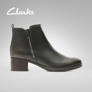 clarks其乐女鞋Mila Sky时尚圆头高跟靴子女靴踝靴子 黑色261467904 35.5
