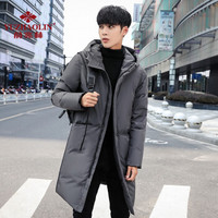 俞兆林（YUZHAOLIN）中长款羽绒服男冬季保暖外套男士连帽棉衣加绒夹克 灰色 L(125-140斤)