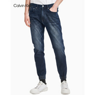 CK Jeans2020秋冬款男装松紧束口版潮流做旧皱纹牛仔裤J316221 1BJ-牛仔蓝 31