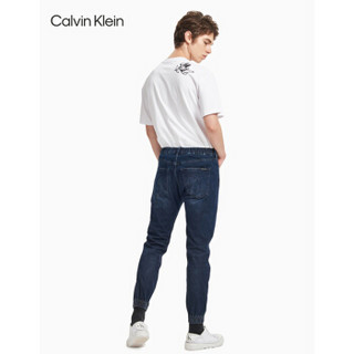 CK Jeans2020秋冬款男装松紧束口版潮流做旧皱纹牛仔裤J316221 1BJ-牛仔蓝 31