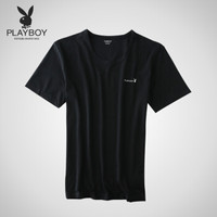 花花公子 T恤男短袖夏季运动健身青年棉质圆领背心男士打底汗衫潮 黑色 L